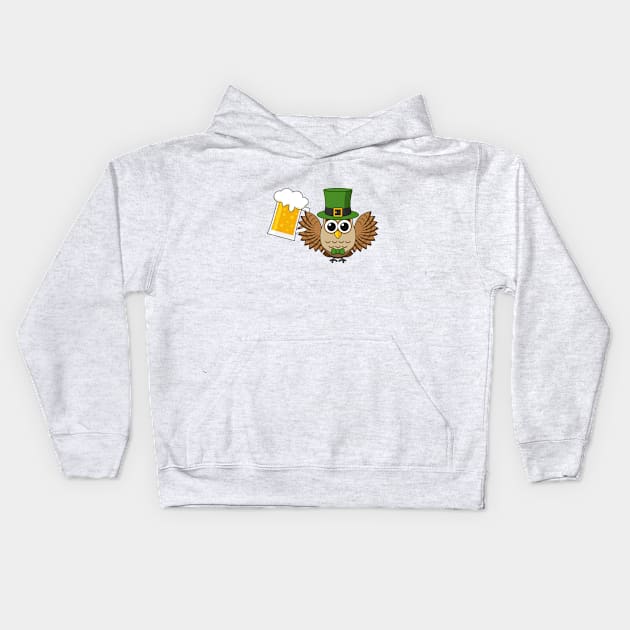 Cute Owl Drinking Beer Funny St Patrick's Day Cartoon Kids Hoodie by BirdAtWork